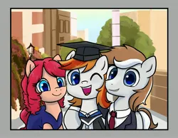 Size: 3600x2790 | Tagged: safe, artist:brella, derpibooru import, oc, oc:felix gulfstream, oc:文汐, oc:斑仔, unofficial characters only, earth pony, pegasus, brothers, business suit, clothes, dress, female, gown, graduation, graduation cap, hat, image, jpeg, male, siblings