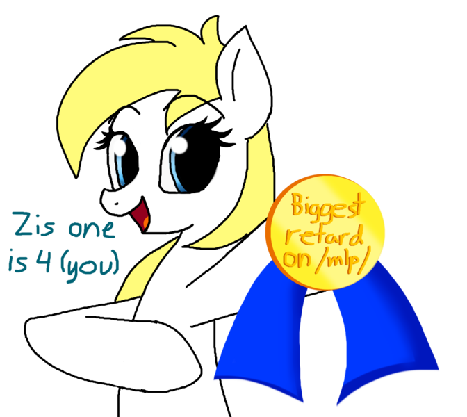 Size: 2800x2500 | Tagged: safe, anonymous artist, ponerpics import, oc, oc:aryanne, earth pony, pony, /mlp/, 4chan, award, dialogue, earth pony oc, female, happy, image, looking at you, mare, nazi, open mouth, png, retard, simple background, solo, transparent background