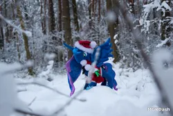 Size: 1095x730 | Tagged: safe, derpibooru import, princess luna, alicorn, pony, christmas, christmas outfit, clothes, forest, holiday, image, irl, jpeg, nature, photo, plushie, ponies in real life, snow, solo, tree, winter