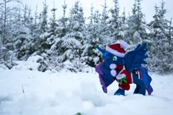 Size: 1280x850 | Tagged: safe, artist:mgrdash, derpibooru import, princess luna, alicorn, pony, christmas, christmas outfit, clothes, holiday, image, irl, jpeg, photo, plushie, ponies in real life, snow, solo, winter