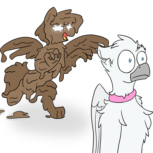 Size: 512x512 | Tagged: safe, artist:pzkratzer, derpibooru import, oc, oc:griffin zephyr, oc:ponygriff, bipedal, image, mud, muddy, png, ponygriff, telegram sticker, this will end in tears