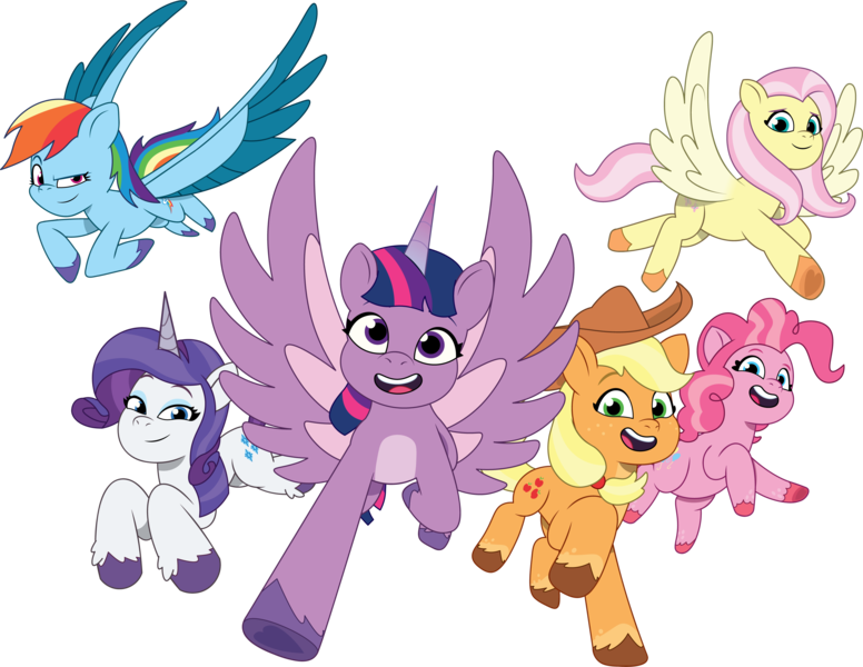 Size: 3159x2442 | Tagged: safe, artist:prixy05, derpibooru import, applejack, fluttershy, pinkie pie, rainbow dash, rarity, twilight sparkle, twilight sparkle (alicorn), alicorn, earth pony, pegasus, pony, unicorn, g5, my little pony: tell your tale, character swap, female, g4, g4 to g5, generation leap, image, mane six, mare, png, simple background, transparent background, vector