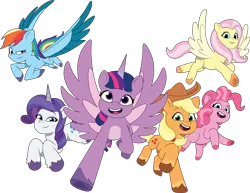 Size: 3159x2442 | Tagged: safe, artist:prixy05, derpibooru import, applejack, fluttershy, pinkie pie, rainbow dash, rarity, twilight sparkle, twilight sparkle (alicorn), alicorn, earth pony, pegasus, pony, unicorn, g5, my little pony: tell your tale, character swap, female, g4, g4 to g5, generation leap, image, mane six, mare, png, simple background, transparent background, vector