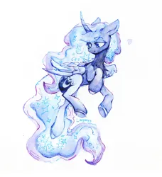 Size: 1280x1403 | Tagged: safe, artist:laymy, derpibooru import, princess luna, alicorn, pony, female, image, lidded eyes, mare, png, simple background, smiling, solo, traditional art, white background