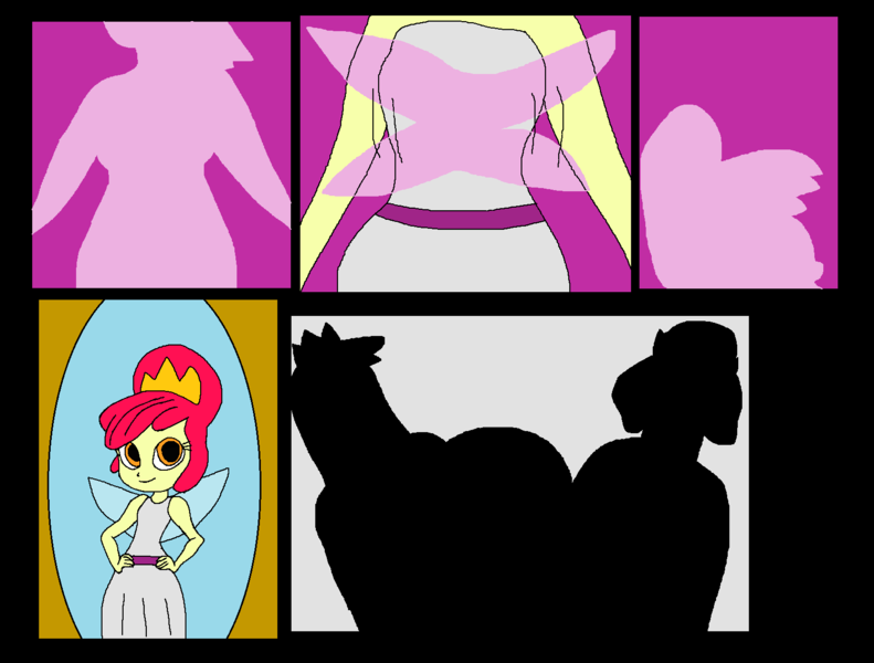 Size: 1572x1192 | Tagged: safe, artist:mojo1985, derpibooru import, apple bloom, bright mac, pear butter, human, comic:apple bloom and the fairy kingdom, equestria girls, alternate clothes, alternate hairstyle, clothes, comic, crown, fairy kingdom, fairy wings, father and child, father and daughter, female, hand on hip, hug, humanized, image, jewelry, king, kingdom, male, mirror, mother and child, mother and daughter, png, princess apple bloom, queen, regalia, shadow, smiling, story included, transformation, transformation sequence, transforming clothes, trio, wings