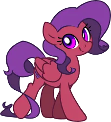 Size: 1836x2024 | Tagged: safe, artist:jennithedragon, derpibooru import, oc, oc:grape bloom, unofficial characters only, pegasus, pony, derpibooru community collaboration, 2024 community collab, female, image, looking at you, mare, pegasus oc, pink eyes, png, purple mane, purple tail, red body, red coat, simple background, smiling, solo, tail, transparent background, wings