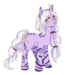 Size: 2000x2000 | Tagged: safe, artist:erein, derpibooru import, ponified, pony, unicorn, bedroom eyes, blushing, colored, crossover, curved horn, cute, ears up, eyeshadow, female, flat colors, horn, image, jpeg, league of legends, looking at you, makeup, pose, simple background, solo, soraka, standing, white background