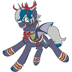 Size: 900x900 | Tagged: safe, artist:fuckomcfuck, derpibooru import, oc, oc:elizabat stormfeather, unofficial characters only, alicorn, bat pony, bat pony alicorn, deer, pony, reindeer, alicorn oc, animal costume, antlers, bat pony oc, bat wings, bell, bell collar, bow, bridle, christmas, clothes, collar, costume, cute, ear fluff, fangs, female, holiday, horn, image, mare, ocbetes, open mouth, png, reindeer antlers, reindeer costume, saddle, simple background, solo, tack, transparent background, unshorn fetlocks, wings