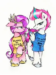 Size: 1746x2328 | Tagged: safe, artist:liaaqila, derpibooru import, pipp petals, zipp storm, pegasus, pony, g5, clothes, image, jpeg, shirt, traditional art