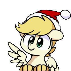 Size: 500x500 | Tagged: safe, artist:sugar morning, derpibooru import, oc, oc:exist, unofficial characters only, hippogriff, hybrid, pony, animated, christmas, commission, cute, floppy ears, gif, griffequus, hat, holiday, image, paws, santa hat, simple background, solo, transparent background, wiggle, wings, ych result