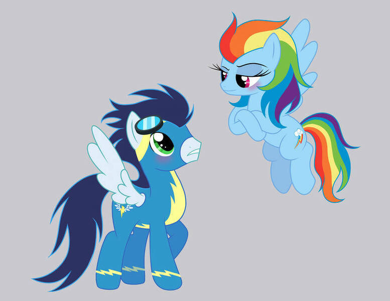 Size: 828x639 | Tagged: safe, artist:nightglowfan, ponerpics import, ponybooru import, rainbow dash, soarin', pegasus, pony, clothes, female, image, jpeg, male, mare, shipping, soarindash, stallion, straight, uniform, wonderbolts uniform