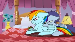 Size: 750x421 | Tagged: safe, artist:fire-torchie-heart, ponerpics import, ponybooru import, rainbow dash, soarin', oc, oc:rainbow blitz, pegasus, pony, baby, baby pony, colt, family, female, foal, image, jpeg, male, mare, offspring, parent:rainbow dash, parent:soarin', parents:soarindash, shipping, soarindash, stallion, straight