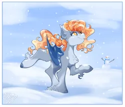 Size: 2494x2136 | Tagged: safe, artist:ezzerie, derpibooru import, oc, oc:snooze, unofficial characters only, bat pony, pony, :p, female, fetlock tuft, fluffy, image, mare, png, snow, snowman, solo, tongue out