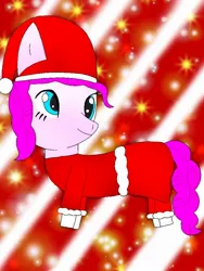 Size: 768x1024 | Tagged: safe, artist:alan-the-animeartist, derpibooru import, pinkie pie, earth pony, pony, christmas, clothes, costume, female, hat, holiday, image, jpeg, santa costume, santa hat, solo