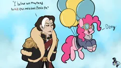 Size: 3840x2160 | Tagged: safe, artist:brainiac, derpibooru import, pinkie pie, earth pony, human, pony, crossover, emet-selch, final fantasy, final fantasy xiv, i think we're gonna have to kill this guy, image, meme, png, spoilers for another series, text