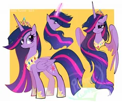 Size: 2048x1723 | Tagged: safe, artist:petaltwinkle, derpibooru import, princess twilight 2.0, twilight sparkle, twilight sparkle (alicorn), alicorn, pony, the last problem, crown, eye clipping through hair, female, glow, glowing horn, hair over one eye, heart, heart eyes, horn, image, jewelry, jpeg, mare, older, older twilight, older twilight sparkle (alicorn), passepartout, peytral, regalia, signature, simple background, smiling, solo, watermark, white background, wingding eyes