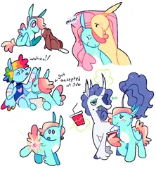 Size: 2048x2304 | Tagged: safe, artist:goatpaste, derpibooru import, fluttershy, rainbow dash, oc, oc:cloudleap, oc:vanity mirror, pegasus, pony, image, magical lesbian spawn, offspring, parent:fluttershy, parent:rainbow dash, parent:rarity, parent:unknown, parents:flutterdash, png, simple background, white background