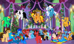 Size: 3336x2000 | Tagged: safe, artist:mickey1909, derpibooru import, applejack, fluttershy, pinkie pie, rainbow dash, rarity, spike, sunny starscout, twilight sparkle, twilight sparkle (alicorn), oc, oc:ej, oc:firey ratchet, oc:flare spark, oc:ghost pony, oc:jasper pie, oc:mickey motion, oc:oliver featherwing, oc:princess kincade, oc:shane park, oc:shield wing, oc:star heart, oc:sunlight mist, oc:train track, alicorn, earth pony, pegasus, unicorn, g5, christmas, female, g4, g5 to g4, generation leap, hearth's warming, holiday, image, male, mane six, misty brightdawn, plushie, png