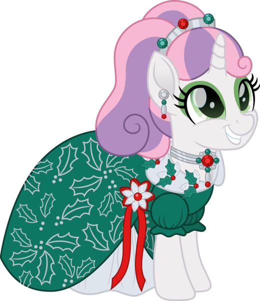 Size: 1385x1600 | Tagged: safe, artist:cloudy glow, derpibooru import, sweetie belle, unicorn, 1995, barbie, clothes, dress, eyeshadow, female, holiday, holiday barbie, image, makeup, png, simple background, smiling, solo, transparent background