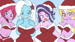 Size: 3546x1995 | Tagged: safe, artist:lirudraw, derpibooru import, fuchsia blush, lavender lace, starlight glimmer, trixie, equestria girls, christmas, holiday, image, png, trixie and the illusions
