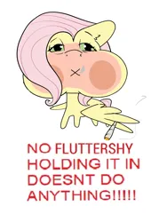 Size: 3000x4000 | Tagged: safe, artist:dumbwoofer, derpibooru import, fluttershy, pegasus, pony, blushing, drugs, ear fluff, high, image, joint, marijuana, meme, png, red face, simple background, smoke, smoking, solo, stoned, text