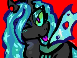 Size: 2048x1536 | Tagged: safe, artist:cinderthewolflady, derpibooru import, queen chrysalis, changeling, changeling queen, pony, :p, female, image, png, red background, simple background, tongue out