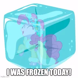 Size: 500x500 | Tagged: artist needed, safe, derpibooru import, editor:railpony, pinkie pie, spirit of hearth's warming presents, earth pony, pony, caption, charlie wilcox, christmas, christopher lloyd, g4, holiday, i was frozen today, image, imgflip, jpeg, meme, nostalgia critic, ponified meme, solo, suburban commando, text