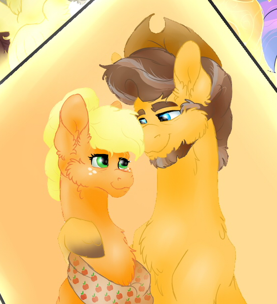 Size: 558x612 | Tagged: safe, artist:batrina, ponerpics import, ponybooru import, applejack, caramel, earth pony, pony, the last problem, carajack, female, image, male, mare, older, older applejack, older carajack, older caramel, png, shipping, stallion, straight