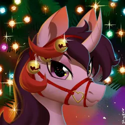 Size: 3000x3000 | Tagged: safe, artist:rrd-artist, derpibooru import, oc, unofficial characters only, pony, unicorn, bust, christmas, christmas lights, heart shaped, high res, holiday, image, jingle bells, jpeg, lidded eyes, looking at you, reins, smiling, smiling at you, solo