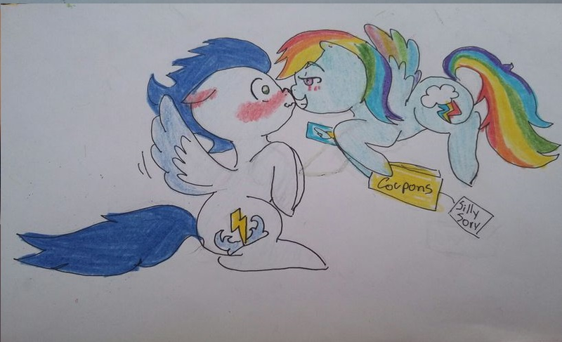 Size: 818x498 | Tagged: safe, artist:miyathegoldenflower, ponerpics import, ponybooru import, rainbow dash, soarin', pegasus, pony, female, image, male, mare, png, shipping, soarindash, stallion, straight, traditional art