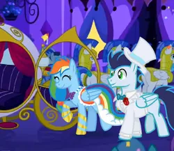 Size: 419x363 | Tagged: safe, artist:stellaartist13, ponerpics import, ponybooru import, rainbow dash, soarin', pegasus, pony, bride, clothes, dress, female, groom, husband and wife, image, just married, male, mare, marriage, married couple, png, shipping, soarindash, stallion, straight, tuxedo, wedding, wedding dress