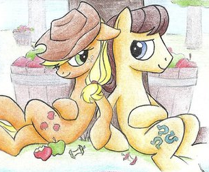 Size: 306x251 | Tagged: safe, artist:islamilenaria, ponerpics import, ponybooru import, applejack, caramel, earth pony, pony, carajack, female, image, male, mare, png, shipping, stallion, straight, traditional art