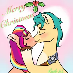 Size: 1168x1168 | Tagged: safe, artist:pearl a.g, derpibooru import, hitch trailblazer, sunny starscout, g5, female, holly, holly mistaken for mistletoe, image, jpeg, male, shipping, straight, sunnyhitch
