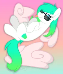 Size: 2200x2600 | Tagged: safe, artist:ponkus, derpibooru import, oc, oc:gumdrop, unofficial characters only, earth pony, pony, cloud, gradient background, image, png, solo, sunglasses, tongue out