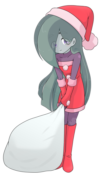 Size: 1269x2187 | Tagged: safe, alternate version, artist:batipin, derpibooru import, part of a set, marble pie, human, equestria girls, christmas, clothes, costume, equestria girls-ified, eyebrows, eyebrows visible through hair, gloves, hat, holiday, image, looking at you, png, santa costume, santa hat, santa sack, simple background, transparent background