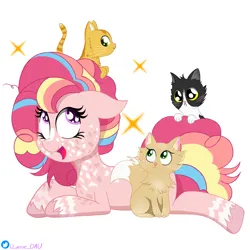 Size: 5000x5000 | Tagged: safe, artist:juniverse, derpibooru import, oc, oc:rosie, unofficial characters only, cat, earth pony, pony, colored, commission, cute, happy, image, lying down, png, simple background, smiling, solo, sparkles, white background