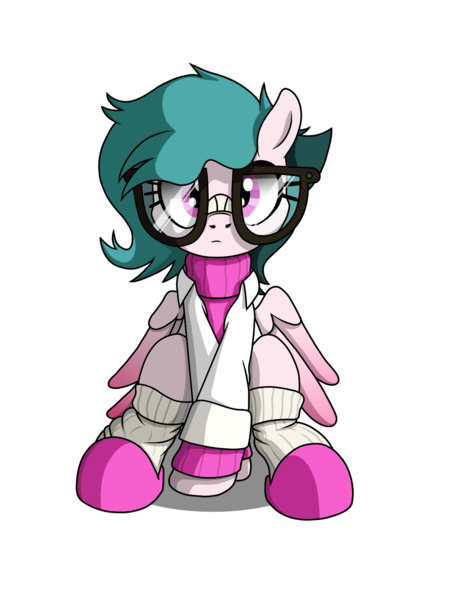 Size: 1350x1800 | Tagged: safe, artist:noomeralf, derpibooru import, oc, oc:hazy breeze, pegasus, pony, derpibooru community collaboration, 2024 community collab, clothes, female, glasses, image, lab coat, mare, png, simple background, slippers, socks, transparent background