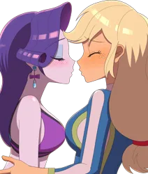 Size: 1460x1723 | Tagged: safe, artist:haibaratomoe, derpibooru import, edit, editor:itsmgh1203, applejack, rarity, human, equestria girls, equestria girls series, forgotten friendship, blushing, breasts, breasts touching, busty applejack, busty rarity, clothes, duo, duo female, ear piercing, earring, eye clipping through hair, eyebrows, eyebrows visible through hair, eyes closed, female, freckles, g4, image, imminent kissing, jewelry, lesbian, piercing, png, rarijack, shipping, simple background, swimsuit, transparent background