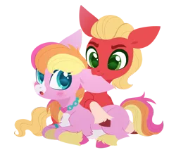 Size: 2577x2297 | Tagged: safe, artist:belka-sempai, derpibooru import, sprout cloverleaf, oc, oc:malarkey, pony, g5, biting, duo, ear bite, image, png, shipping