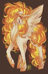 Size: 3300x5100 | Tagged: safe, artist:ashley-the-muffin, derpibooru import, daybreaker, alicorn, pony, antagonist, armor, crown, digital art, ethereal mane, ethereal tail, eyelashes, eyeshadow, fangs, feather, female, fire, flowing mane, flowing tail, g4, gem, helmet, hoof shoes, horn, image, jewelry, lidded eyes, long horn, looking at you, makeup, mane of fire, mare, open mouth, peytral, png, princess shoes, regalia, signature, simple background, smiling, smiling at you, solo, spread wings, tail, tail of fire, teeth, villainess, wing armor, wings, yellow eyes