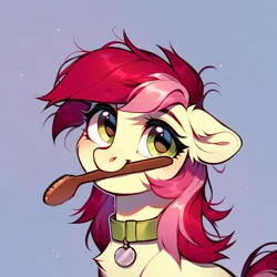 Size: 4096x4096 | Tagged: safe, ai content, derpibooru import, machine learning generated, prompter:doom9454, stable diffusion, roseluck, pony, brush, bust, collar, cute, fluffy, generator:purplesmart.ai, hairbrush, image, jpeg, messy mane, pony pet, portrait, rosepet