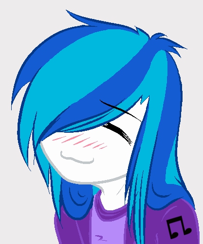 Size: 417x500 | Tagged: safe, artist:cant-stop-staring, vinyl scratch, human, :3, blushing, bust, eyes closed, humanized, image, jpeg, lucky star, maki drawgirl, solo, upper body