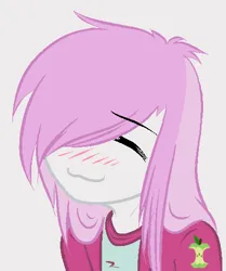 Size: 417x500 | Tagged: safe, artist:cant-stop-staring, applecore, human, :3, blushing, bust, eyes closed, humanized, image, lucky star, maki drawgirl, png, solo, upper body