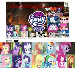 Size: 1019x917 | Tagged: safe, ponerpics import, ponybooru import, applejack, fluttershy, pinkie pie, rainbow dash, rarity, sci-twi, sunset shimmer, twilight sparkle, twilight sparkle (alicorn), alicorn, earth pony, human, pegasus, unicorn, equestria girls, angry, anti-kitsonicko, cringing, humane five, humane seven, humane six, image, mane six, meme, my little pony logo, png, self ponidox, unamused, youtube