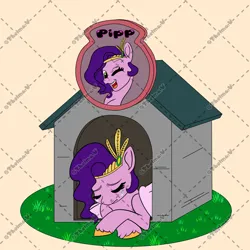 Size: 1200x1200 | Tagged: safe, artist:thelmavillagra, derpibooru import, pipp petals, pony, g5, crying, doghouse, family guy, female, image, lying down, mare, png, prone, solo