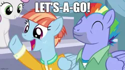 Size: 888x499 | Tagged: safe, derpibooru import, edit, edited screencap, screencap, bow hothoof, sweetie belle, windy whistles, pegasus, pony, unicorn, parental glideance, ^^, bowabetes, cute, eyes closed, female, filly, foal, grin, image, jpeg, male, mare, mario, meme, open mouth, open smile, smiling, stallion, super mario bros., trio, windybetes
