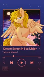 Size: 1162x2048 | Tagged: safe, artist:pumasnooze, derpibooru import, oc, oc:caramel drop, unofficial characters only, pegasus, beach, image, jpeg, moon, no source available, song, song reference, spotify