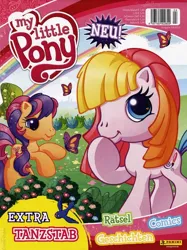Size: 598x800 | Tagged: safe, derpibooru import, official, scootaloo, scootaloo (g3), toola roola, butterfly, earth pony, insect, pony, g3, 2010, 2010s, barcode, book cover, cover, cute, english, evidence that g3.5 is not scary, female, g3.5, g3betes, german, hoof on chin, image, jpeg, looking at you, magazine, mare, merchandise, my little pony logo, needs more jpeg, proof that g3.5 is not scary, rainbow, text, toola-roola
