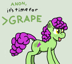 Size: 233x208 | Tagged: suggestive, artist:cutehorseprions, derpibooru import, oc, unofficial characters only, earth pony, pony, dock, female, food, freckles, g4, grapes, image, imminent rape, imminent sex, implied anon, lowres, mare, pixel art, png, pun, simple background, solo, tail