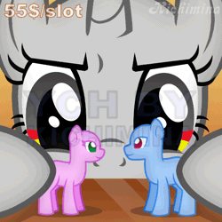 Size: 512x512 | Tagged: safe, artist:kichimina, derpibooru import, pony, unicorn, animated, bust, colored, commission, doll, eyelashes, female, gif, heart, hooves, horn, image, looking at each other, looking at someone, looking down, loop, male, mare, now kiss, perfect loop, ponies playing with ponies, portrait, shipper on deck, show accurate, signature, simple background, smiling, solo, stallion, standing, toy, vector, watermark, ych animation, your character here